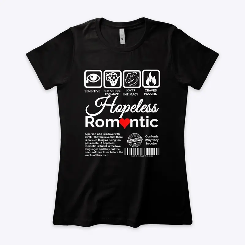 Women's hopeless romantic tee shirt